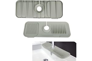 Plliocse Silicone Sink Faucet Mat Kitchen Sink Splash Mat Silicone Faucet Handle Drip Catcher Tray, Self Draining Kitchen Sink Splash Guard for Kitchen Sink, Wall and Tap Area (Light Grey, 37cm)