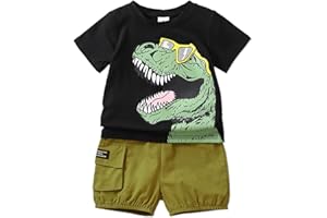 PATPAT Conjunto Verano Niño Ropa Pequeños, Camiseta De Manga Corta Con Estampado De Dinosaurios + Pantalones Cortos Cargo, Conjunto, Vestidos Deportivos Diarios Verano 1,5 Años A 6 Años