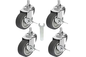 AAGUT 3" Swivel Caster Wheels, 4 Pack 5/16"-18 x 1" Threaded Stem Mount Dust Cover Rubber Heavy Duty Casters Replacement for Carts, Furniture, Dolly,Trolley, Workbench,Each Bearing 150Lbs