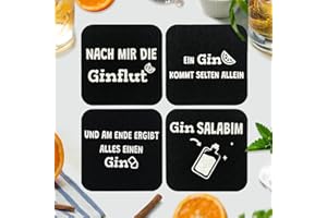 QUOHE Untersetzer Gin Set, Glasuntersetzer Filz Gin Untersetzer mit Lustig Sprüchen für Wein Getränke Gläser Glas, Tisch Untersetzerset für Ginfans Ginliebhaber Gintrinker Geburtstag Weihnachten Geschenke