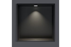 BERNSTEIN nicho de pared de acero inoxidable NT303010X con iluminación LED - 30 x 30 x 10 cm - nicho de ducha negro con marco Marco de instalación LED en negro