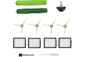 Vacuumparts Pièces et Accessoires pour iRobot Roomba I E J Series : j7, i7, i6, i3, i4, i2, i5, i8, i1+ / Plus, e5, e6-1 Brosse Rouleau, 1 Roue pivotante, 4 filtres, 4 brosses latérales.