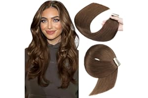YDDM Extension Adhesive Cheveux Naturel 40pcs 40cm 80g Brun chocolat Adhesive Extension Cheveux Naturel Adhesif Extension Adhesive Tape In Hair Extensions Human Hair Extension(16Inch,4#)