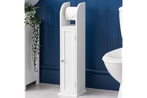 CHRISTOW Free Standing Toilet Roll Holder Cabinet, White Wooden Toilet Roll Storage Unit With Shelf