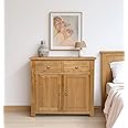 Hallowood Furniture Waverly Oak Small Sideboard with 2 Drawers & Cupboard, Wooden Small Cabinet with Adjustable Shelves in Light Oak, Living Room Cabinet, Sideboard Storage Cabinet