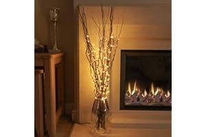 Festive Lights Branches Lumineuses LED Décoratives - 5 Branches Naturelles de Saule - 50 LED Éclairage Blanc Chaud - 90cm