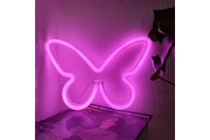 HFHUNGKEONG Enseigne au néon papillon LED, décoration murale, veilleuse alimentée par batterie, adaptée au salon, chambre d'enfant, fille, décoration de fête de Noël, fonctionne par USB, réutilisable (1Pc Rose)