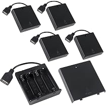 5 Portabatterie AA Con Attacco USB Femmina – 3x1.5V, 4.5V, Interruttore On/off, Coperchio, Nero – Batterie Non Incluse