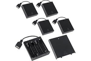 Greluma 5 pz porta batterie 4 AA con cavo USB, porta batterie 6V 4 slot con presa usb femmina, 4 portabatterie AA da 1,5v con interruttore on/off per luci led per auto RC