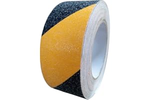 MHsons Safety Anti Slip Skid Tape for Stairs, Steps, Ramps; High Friction Grit Tape, Strong Grip Abrasive, Residue free, For Indoor & Outdoor Use (Black & Yellow, 5cm x 5m)
