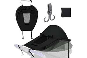 KAKVEIAI Universal Kinderwagen Sonnensegel, Sonnenschutz für Kinderwagen, Sonnensegel Kinderwagen, mit Sichtfenster und Seitenflügel, Verstellbar, UV Schutz 50+ und Wasserdicht（Schwarz）