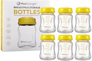 Max Strength Pro Juego de 6 botellas de leche materna con tapas a prueba de fugas, 180 ml, botellas reutilizables de cuello ancho para la colección de leche materna y de almacenamiento, sin BPA