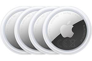 Apple Lot de 4 AirTags (2ᵉ génération) : Traqueur pour porte-clés, portefeuille et plus encore ; localisation avec signal sonore ; configuration d’un simple geste avec un iPhone ou un iPad