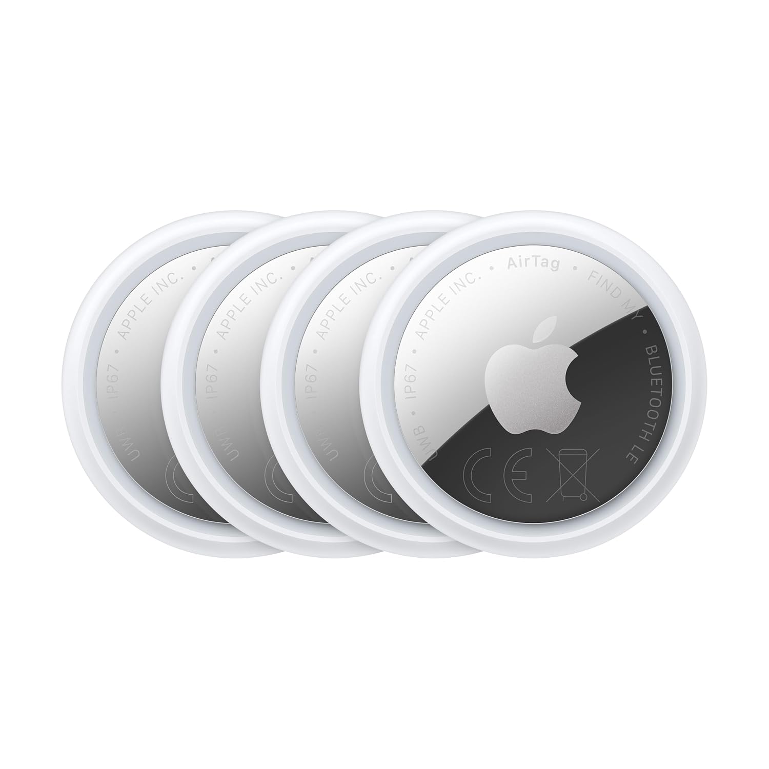 Apple Set van 4 AirTags (2e generatie): tracker voor sleutelhangers, portemonnee en meer; lokalisatie met geluidssignaal; eenvoudig gebaar instellen met iPhone of iPad