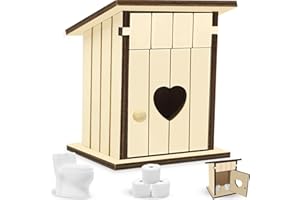YUNSTK Wichtel Toilette, Wichtel Toilettenhäuschen aus Holz, Miniatur Toilettenhäuschen mit 3 Rollen Wichtel Klopapier, Wichtel Klohäuschen Baustelle, Puppenhaus Badezimmer Zubehör, DIY Holzhaus Deko