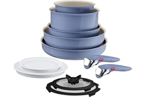 Lagostina Ingenio Pastel, Set di Padelle Antiaderenti 11 Pezzi con Manico Rimovibile, Compatibili con Induzione e Forno, Design Salvaspazio, Colore Nettuno