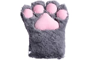 chenpaif Gants, Femmes japonaises Filles Mignon Ours Chat Patte Gants Hiver Chaud épais Moelleux en Peluche Dessin animé Animal Anime Lolita Cosplay Mitaines à Doigt Complet Gris