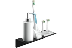 WEISSENSTEIN Mensola bagno adesiva nera da muro 24 cm - Rettangolare da parete - Acciaio inox