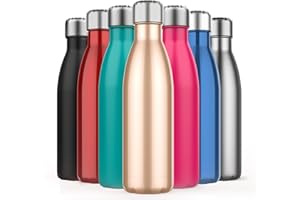 EMIUP 500ml Insulated Water Bottle, Double Wall Stainless Steel Vacuum Bottle Keep 24 Hours Cold & 18 Hours Hot - BPA Free for Outdoor Sports, Fitness, Hiking, Camping, Office,School (Gold)