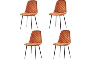 AINPECCA Set of 4 Velvet Dining Chairs Ergonomic Backrest Thickened Cushion with Matte Metal Legs for Dressing Lounge Living Room Office Bedroom(Orange)