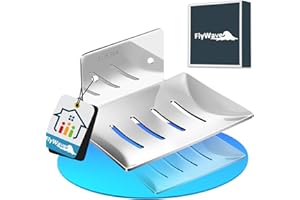 FlyWave Mydelniczka bez wiercenia, 1 sztuka, mydelniczka bez wiercenia, 2 możliwości mocowania, stal nierdzewna, montaż ścienny, mydelniczka bez wiercenia, na mydło, gąbka do mycia naczyń