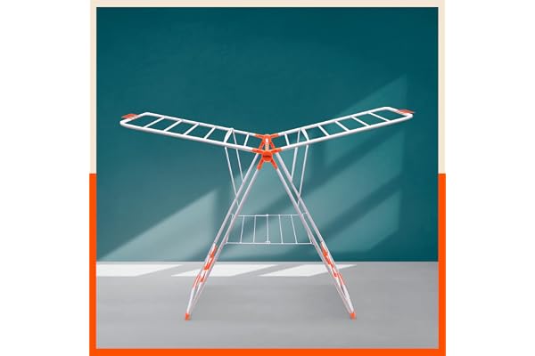 Bathla Foldable Clothes Drying Stand - Neo 26 Drying Rails - 45 Feet Drying Length Lightweight, Alloy Steel Bright Orange 2 Year Warranty