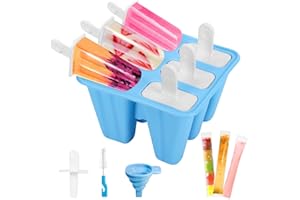 GMGXX Eisformen Eis am Stiel, Eisformen Silikon BPA Frei mit 30 Wassereis Tüten & Reinigungsbürste & Faltbarer Trichter, 6 Popsicle Formen Wiederverwendbar DIY Eisform für Kinder und Erwachsene(Blau)