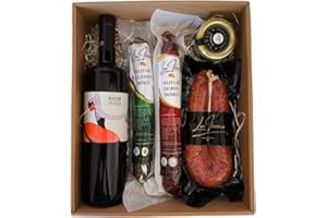LUX IBÉRICO - Cesta Gourmet para Regalar "Livia" – Caja de Productos Ibéricos – Lote con Crema de Queso de Oveja, Vino Verdejo, Morcilla Patatera, Salchichón y Chorizo Ibérico.