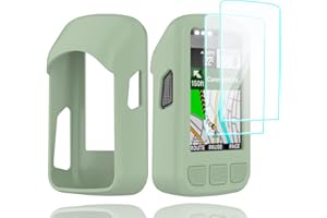Braleto Coque de Protection Silicone +Lot de 2 Verre Trempé Compatible avec Wahoo ELEMNT Bolt V2,Protection D'écran en Verre de Dureté 9H GPS Bike Computer Accessoires (Green)