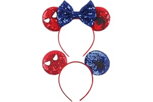 SWZY 2 PCS Glitter Sequin Bow Mouse Ears and Spider Headbands,Red and Blue Sparkled Sequin Hair Headband,Shiny Bows Glitter Party Children Hair Bands,Girls Princess Party Decorations Cosplay
