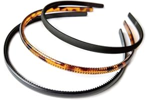 MAGGIDEA 3 Pcs Plastic Plain Headbands Teeth Comb Headbands Skinny DIY Hair Bands headbands (1*Leopard Print+1* Black+1*Matte black)