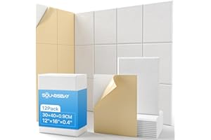 Soundsbay Samoprzylepne panele akustyczne, 12 szt., wygłuszenie ścian, dźwiękochłonne, o wysokiej gęstości, typu cegła, do wygłuszenia akustycznego i dekoracji ścian, 30 x 30 x 0,9 cm (białe)