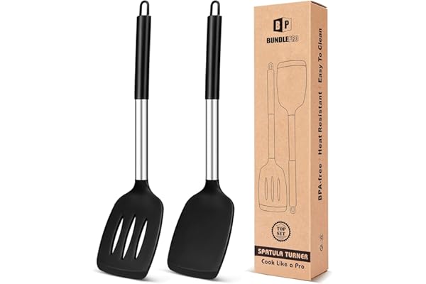 Lot de 2 spatules en silicone solides, spatules de cuisine fendues antiadhésives, ustensiles de cuisine sans BPA résistants à la chaleur élevée, ustensiles de cuisine