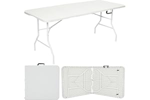 Nyxi 6ft Folding Table – 180x74x74cm – All White Top, Frame & Legs – Heavy-Duty, Waterproof, Portable Table for Camping, BBQs, Garden, Parties – Easy Setup & Storage