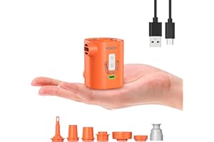 VOXON Portable Electric Pump with Camping Light, High Airflow 310L/min, Mini Electric Air Pump for Inflatables, 2400mAh Battery, Fast In/Deflating for Airbed, Pool Toys, Air Mattress, Vacuum Bags