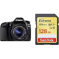 Canon EOS 80D 24.2MP Digital SLR Camera (Black) + EF-S 18-55mm STM Lens Kit + SanDisk 128GB Extreme SDXC UHS-I Card - C10, U3, V30, 4K UHD, SD Card