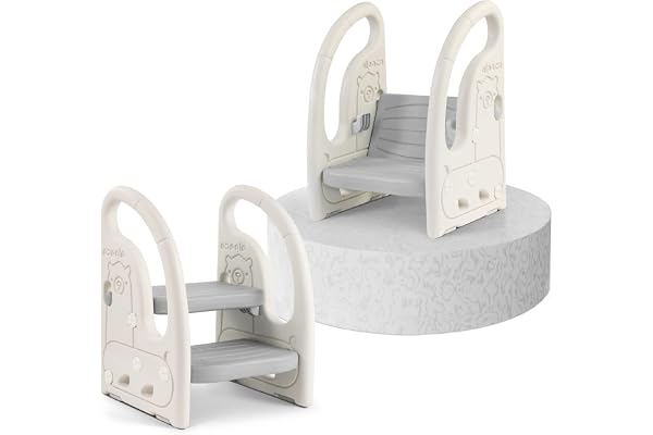 Onasti Marchepied pour Enfant, 2 Réglable en Hauteur Marche-Pieds pour bébé, Marche Pied Multifonction et Antidérapant, avec Poignées, De 1.5 à 5 Ans (Gris)