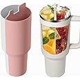 House of Quirk 2-in-1 Drink Separator Silicone Liner Compatible with Stanley Cup 1200ml, Stanley Accessories, Reusable Liner for Cold Drink Separator for Coffee, Juice, Cocktails, Whiskey (Pink/Cream)