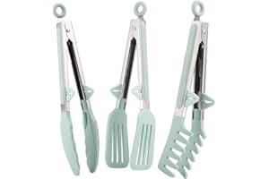 LEAZZLE 3 Pièces Pince Inox 26 cm - Alimentaire, Spaghetti, Barbecue, Silicone pour Salade, Cuisine (Vert)
