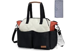 Lekebaby Baby Changing Bag, Large Nappy Bags for Mom and Dad,Nappy Changing Bag Stylish Travel Tote with Nappy Changing Mat，Brown