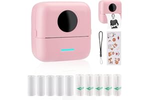 ‎HUIJUKEJI HuiJuKeJi Mini Drucker, Taschendrucker, Mini Fotodrucker für Smartphone, Sticker Drucker, Thermo Fotodrucker für Journal, Reisen Logo, Notizen, Journal, Liste, Memo (Rosa)