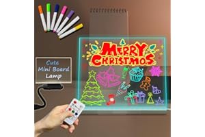 YAN-TECH Leuchtendes LED-Nachrichtentafel, Nachtlicht, USB, trocken abwischbar, Whiteboard mit Ständer, 30 x 20 cm, 7 Farbwechsel, mit Fernbedienung, dimmbar, automatisches Schließen, Tischlampe, Kalender