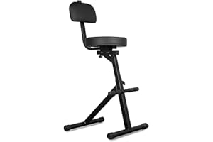 VONYX Max GST15 Folding Guitar Stool with Backrest, Integrated Stand, Adjustable Padded Seat, Footrest & Non-Slip Feet, Portable Musician Stool for Practice & Performance
