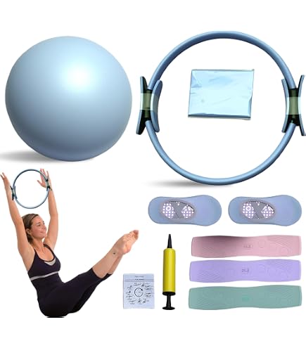 Kit Pilates Essentials Avec Anneau Et Balle - Ensemble 5 Pièces, 3 Résistances, En Silicone Et Fibre De Verre, Couleur Rose