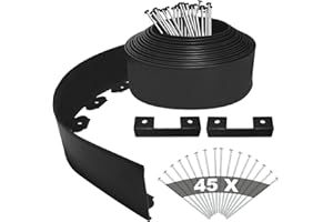 YEEBECA Bordure De Jardin Flexible, 10CM Hauteur 15M Longueur Kit de Bordure Jardin Exterieur avec 45 Piquets de Fixation 3MM Epaisseur