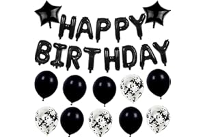 QIMMU Geburtstagsdeko,Happy Birthday Girlande Schwarz,Happy Birthday Folienballons,Happy Birthday Deko,Partydeko Geburtstag,Happy Birthday Ballon Banner,Luftballons Geburtstag,Konfetti Luftballons