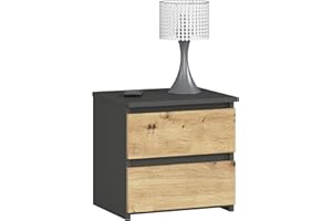 ‎AKORD AKORD Nachttisch mit Schublade | Nachtkommode, Nachtkästchen | Schlafzimmer Schrank | B40 x H40 x T35 cm | Graphitgrau | Artisan Eiche