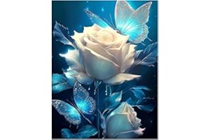 XUIIOSOOKP Diamond Painting Erwachsene, 5D Diamond Painting, DIY Diamant Painting Bilder, weiße Rose Diamant Malerei Stickerei Set für Zuhause Wanddekorationen - 30x40cm/weiße Rose