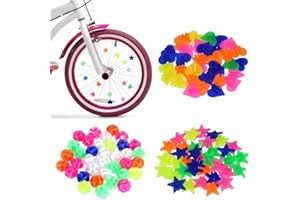 KEQAR 108 pièces Perles à Rayons de Vélo, pour Garçons Filles Enfants, Décorations, Accessoires de Vélo Drôles, Boule Lumineuse Coulissante, étoile Fixe, Cœur Fixe, Perles Enfant, Velo Fille (Coloré)