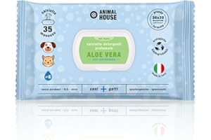 Animal House Salviette Profumate 35 PZ: Salviette Umidificate Ipoallergeniche e Biodegradabili per la Pulizia Quotidiana di Cani e Gatti (ALOE E CLOREXIDINA)
